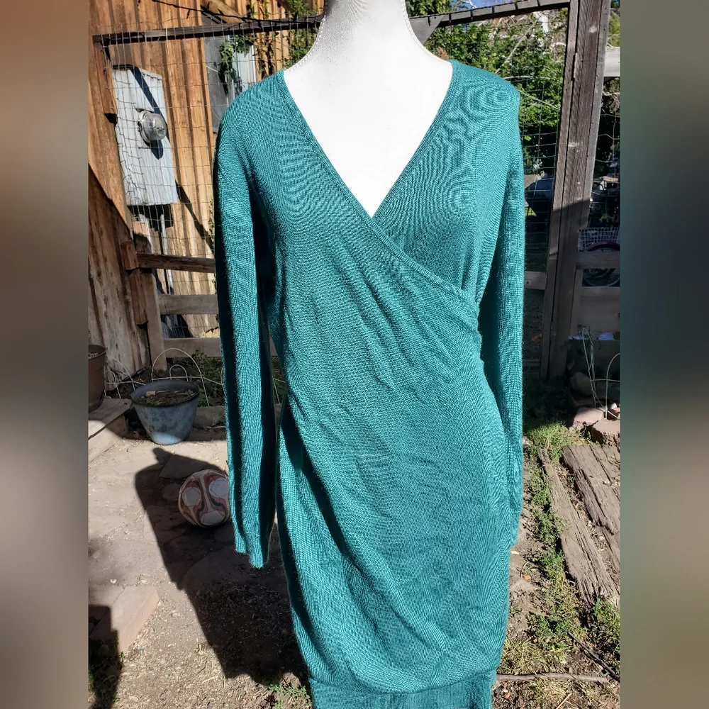 LOFT Teal Long Sleeve Dress - Picture 2 of 6